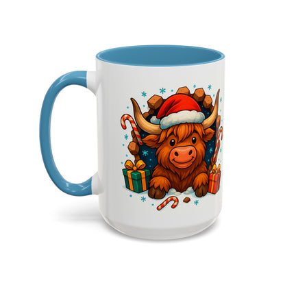 Christmas Highland Cow Mug – Cute 15oz Holiday Coffee Cup with Santa Hat & Gifts