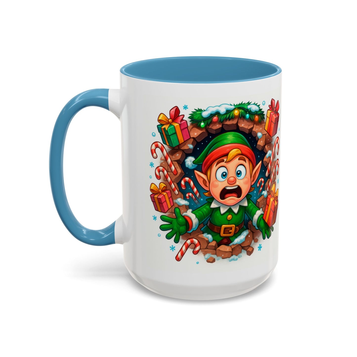 Christmas Elf Mug – Funny 15oz Holiday Coffee Cup with Candy Canes & Gifts