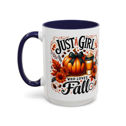 Just a Girl Who Loves Fall Mug – Cute Autumn Coffee Cup with Pumpkin & Flowers