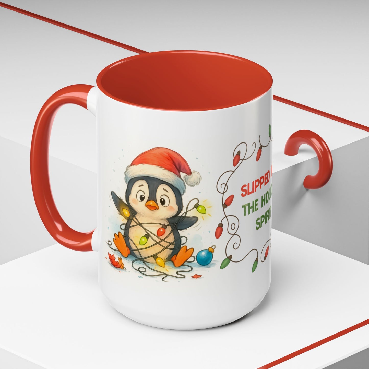 Slipped Into the Holiday Spirit Mug – Cute Penguin Christmas 15oz Cup