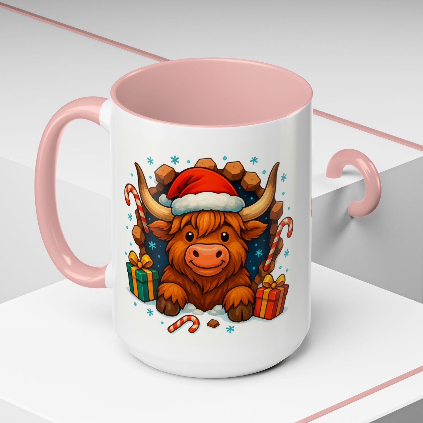 Christmas Highland Cow Mug – Cute 15oz Holiday Coffee Cup with Santa Hat & Gifts