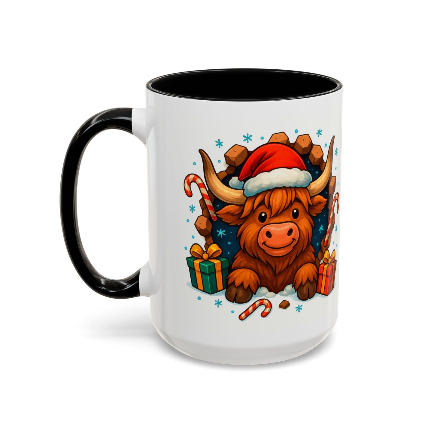 Christmas Highland Cow Mug – Cute 15oz Holiday Coffee Cup with Santa Hat & Gifts
