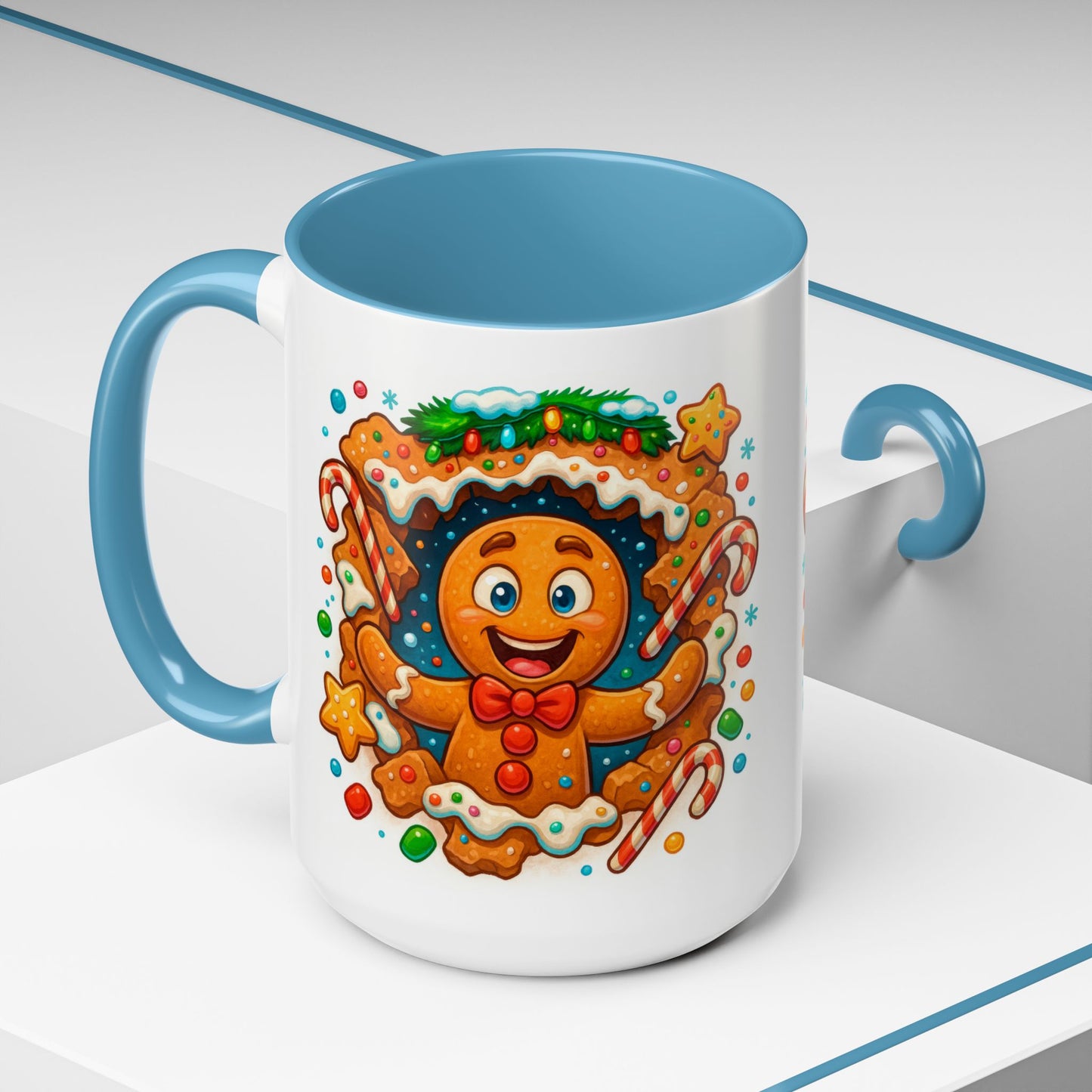 Gingerbread Christmas Mug – Cute 15oz Holiday Coffee Cup with Candy Canes
