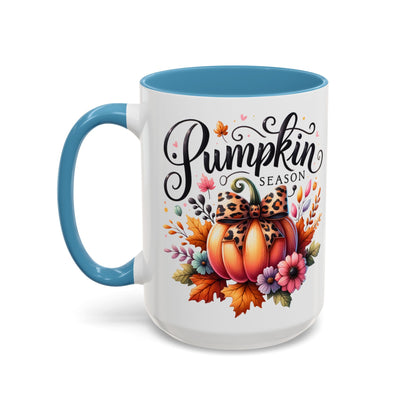 Pumpkin Season Mug – Fall Coffee Cup with Leopard Bow Pumpkin & Floral Design