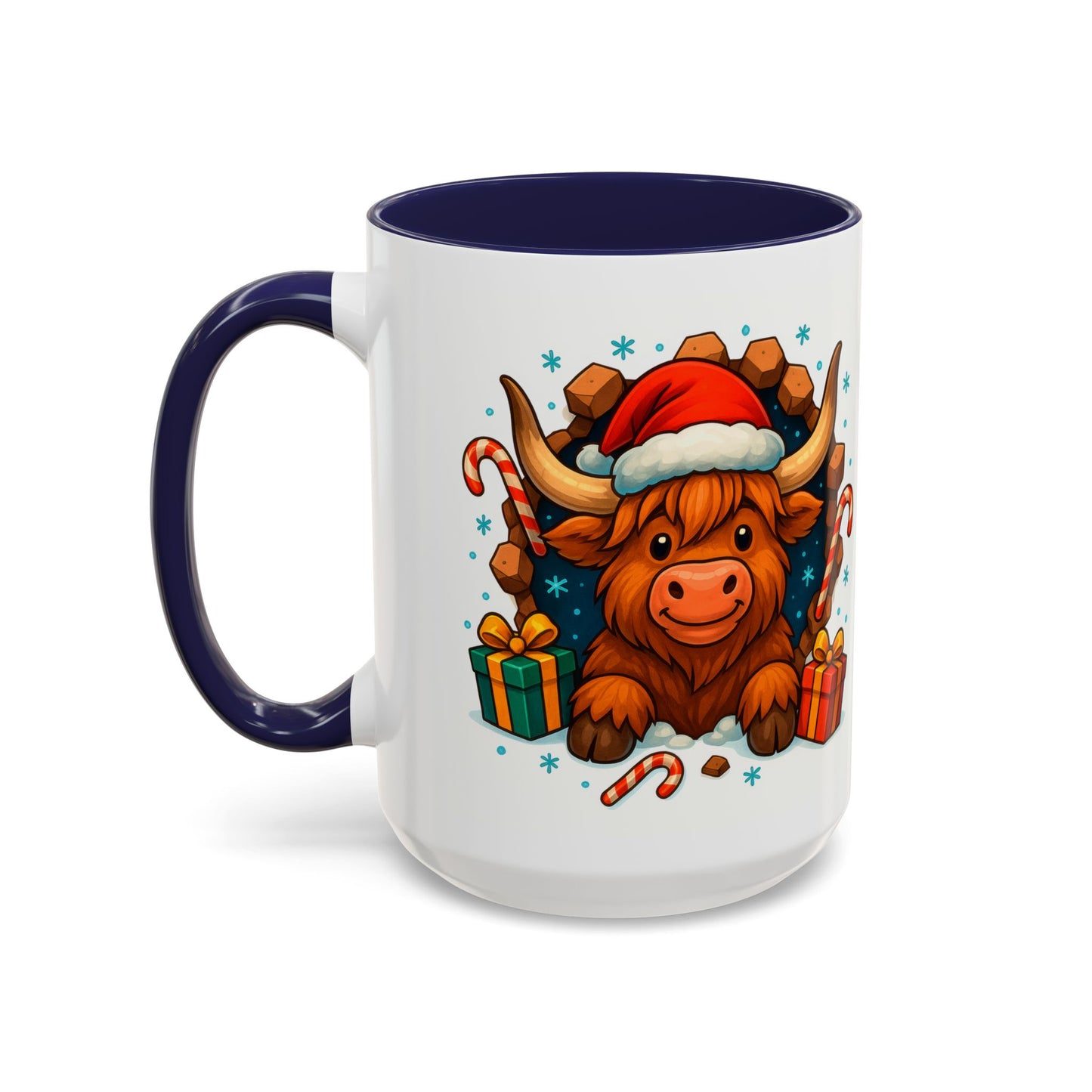 Christmas Highland Cow Mug – Cute 15oz Holiday Coffee Cup with Santa Hat & Gifts