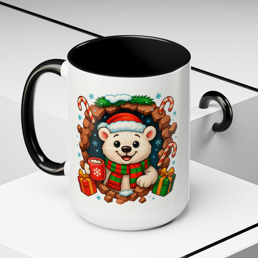 Christmas Polar Bear Mug – Cute Holiday 15oz Coffee Cup with Gifts & Candy Canes