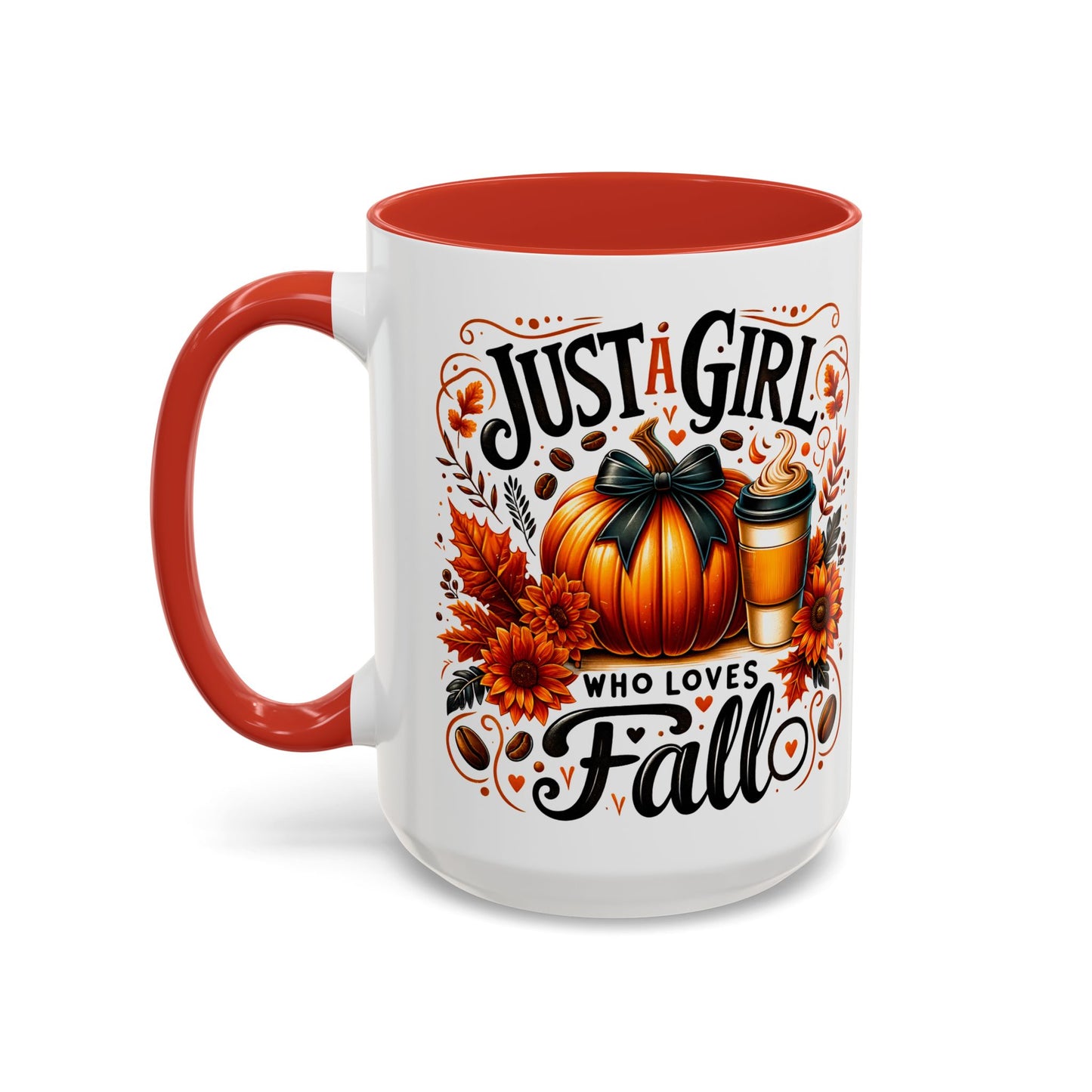 Just a Girl Who Loves Fall Mug – Cute Autumn Coffee Cup with Pumpkin & Flowers
