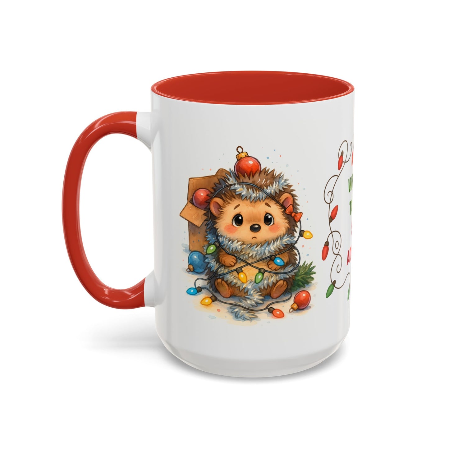 Wrapped Tangled Still Adorable Mug – Cute Hedgehog Christmas 15oz Cup