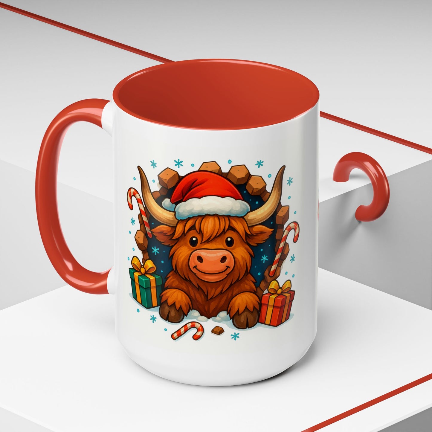 Christmas Highland Cow Mug – Cute 15oz Holiday Coffee Cup with Santa Hat & Gifts