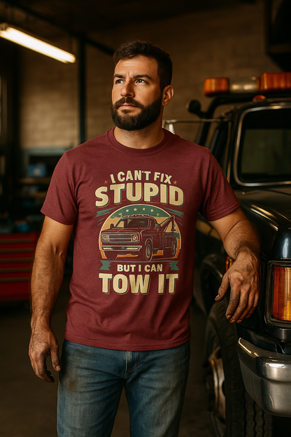 I Can’t Fix Stupid But I Can Tow It T-Shirt – Funny Tow Truck Driver Shirt